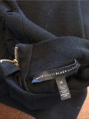 White House Black Market Black Cowl Neck Sweater with Gold Zipper